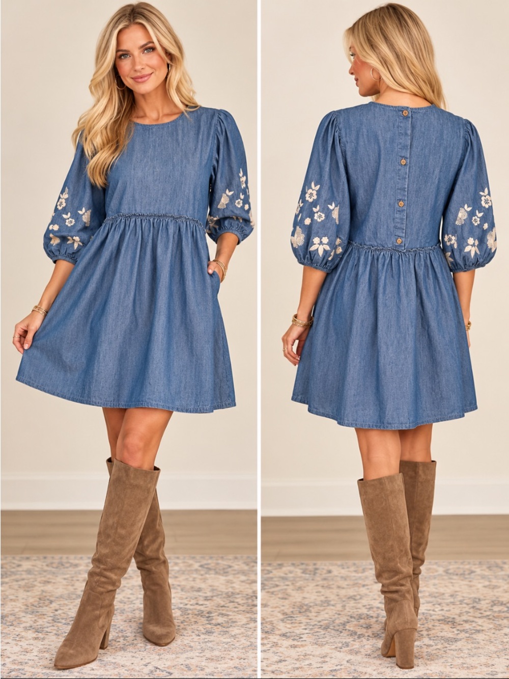 Wonder Nation Girls XXL / XS Women’s Embroidered Chambray Babydoll Dress